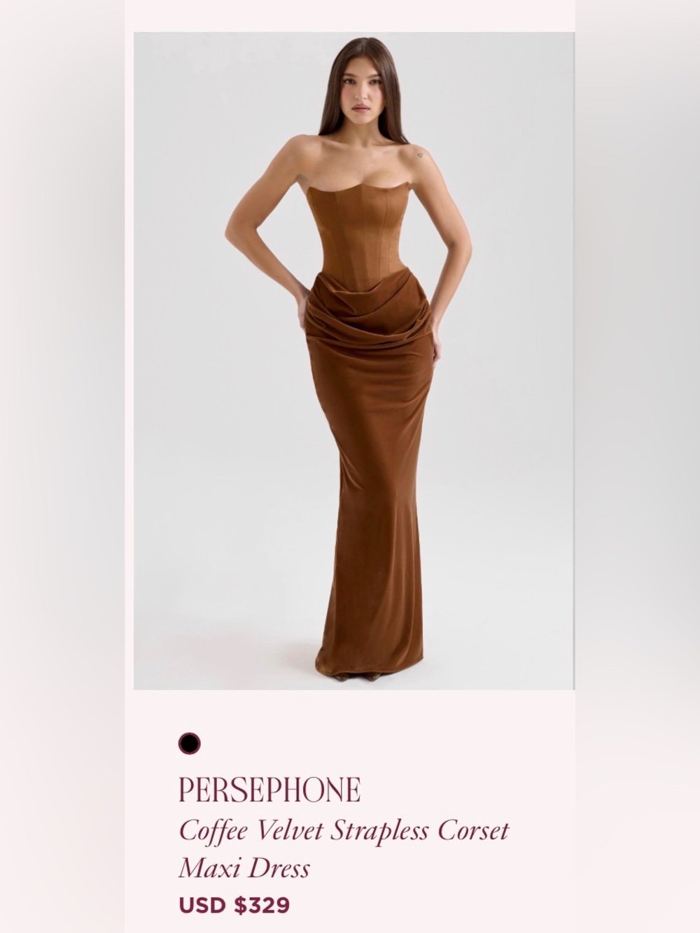 House of CB PERSEPHONE
Coffee Velvet Strapless Corset Maxi Dress